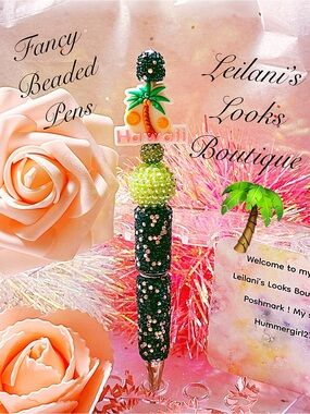 Hawaii Beaded Decorative Pen in Green and Yellow